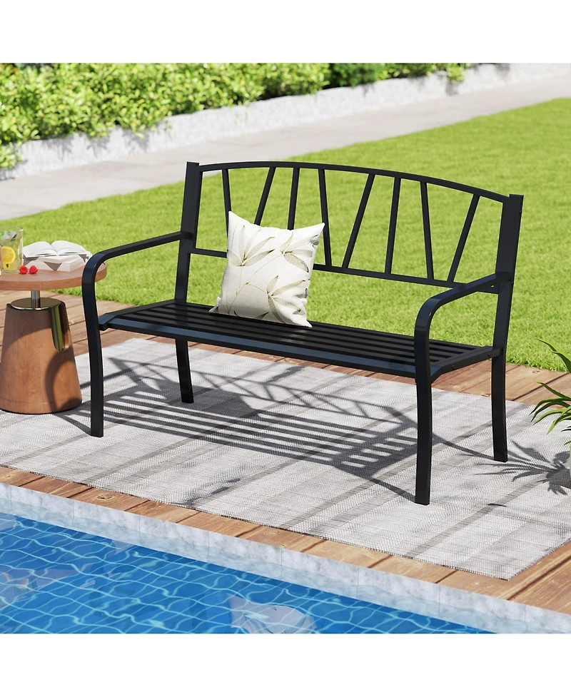 Gymax 50.5'' Patio Metal Bench w/ Curved Armrests & Minimalist Backrest for Backyard