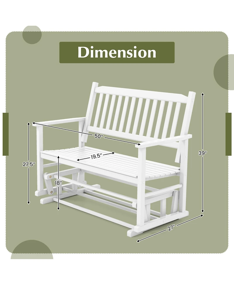 Gymax 2 Seats Outdoor Glider Bench Poplar Wood Patio Swing Glider Loveseat Chair w/ Armrests