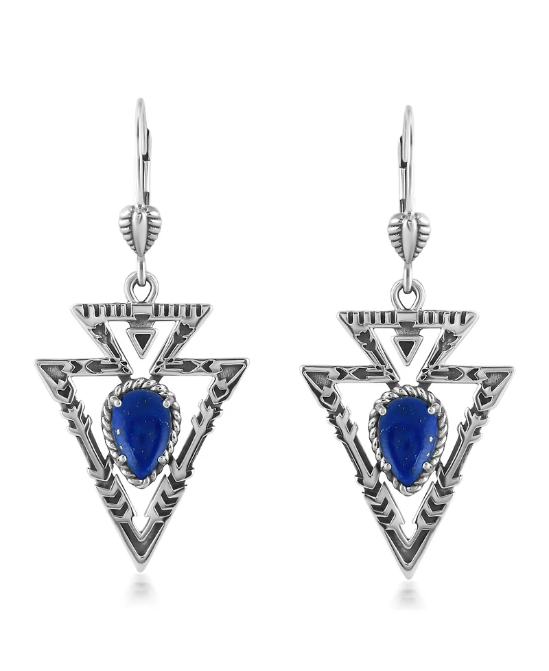American West Jewelry Sterling Silver Lapis Arrowhead Lever Back Earrings