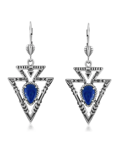 American West Jewelry Sterling Silver Lapis Arrowhead Lever Back Earrings