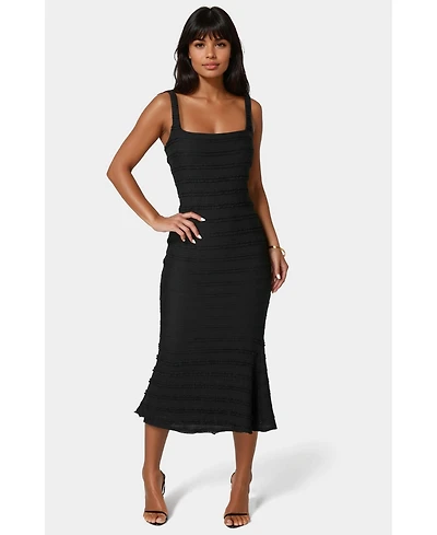 Bebe Women's Square Neck Ruffle Lace Midi Dress