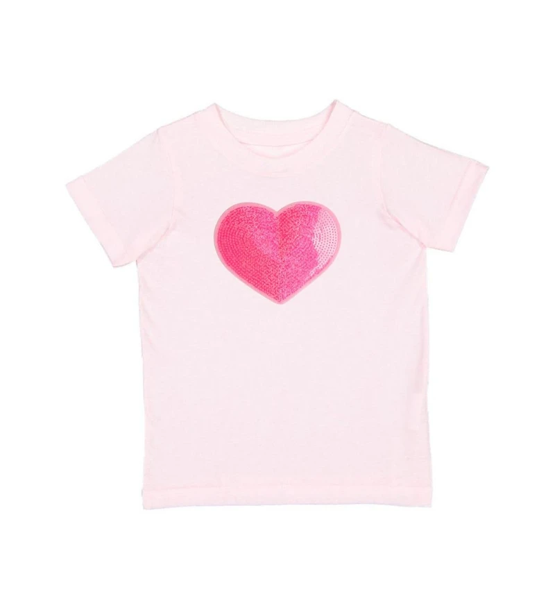 Sweet Wink Toddler Girls Heart Sequin Patch Short Sleeve T-Shirt