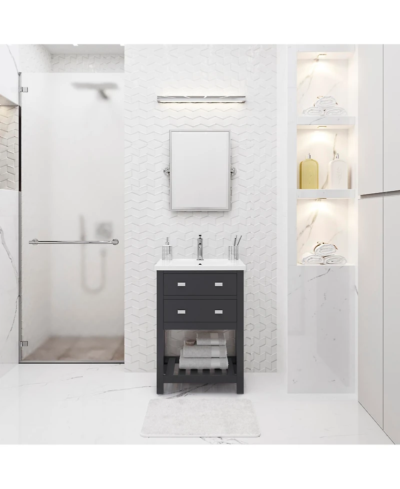 Viola 24 in. W Bath Vanity in Dark Espresso with Ceramic Vanity Top in White with Integrated White Basin