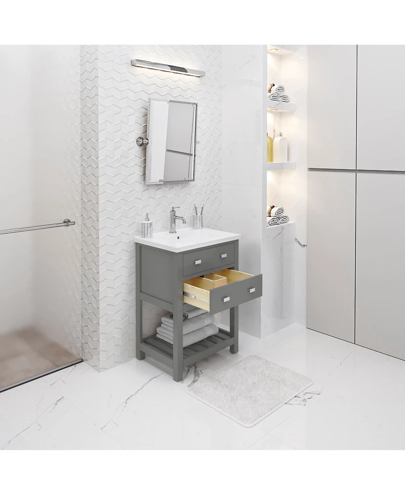 Viola 24 in. W Bath Vanity in Cashmere Grey with Ceramic Vanity Top in White with Integrated White Basin