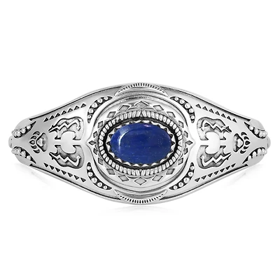 American West Jewelry Sterling Silver Lapis Oval Cut Bear Cuff Bracelet