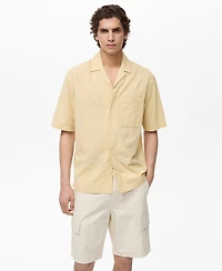 Mango Men's Embroidered Bowling Collar Shirt