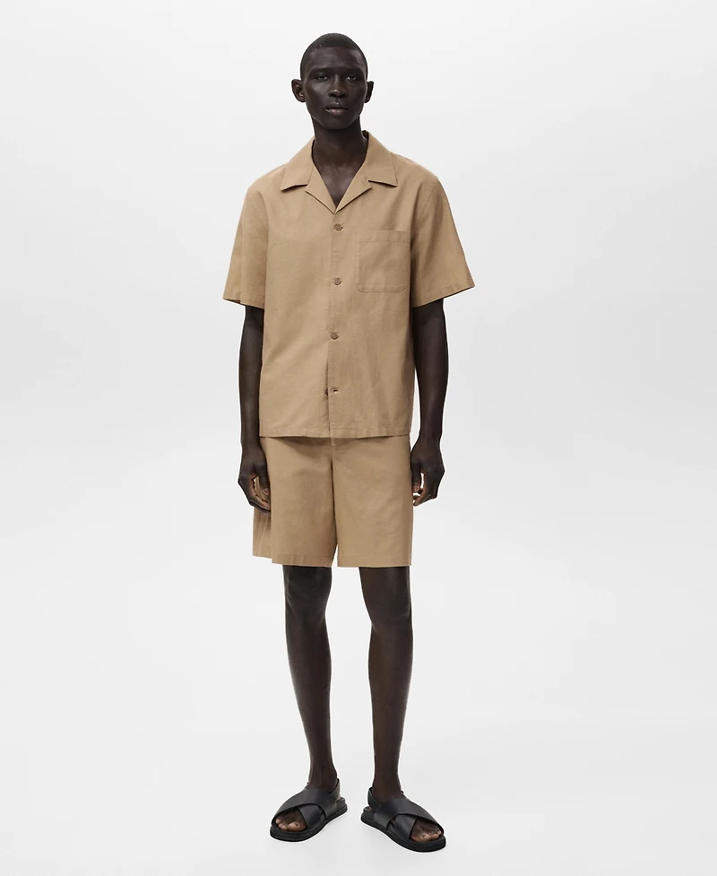 Mango Men's Bowling Collar and Pocket Linen Shirt