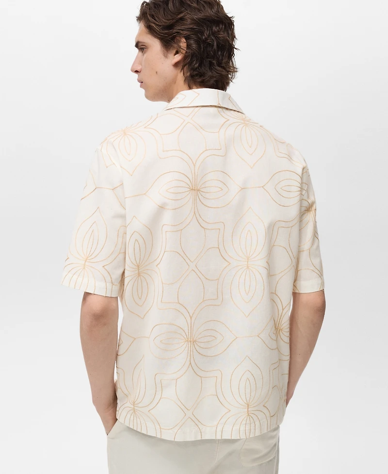 Mango Men's Embroidered Bowling Collar Shirt