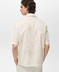 Mango Men's Embroidered Bowling Collar Shirt