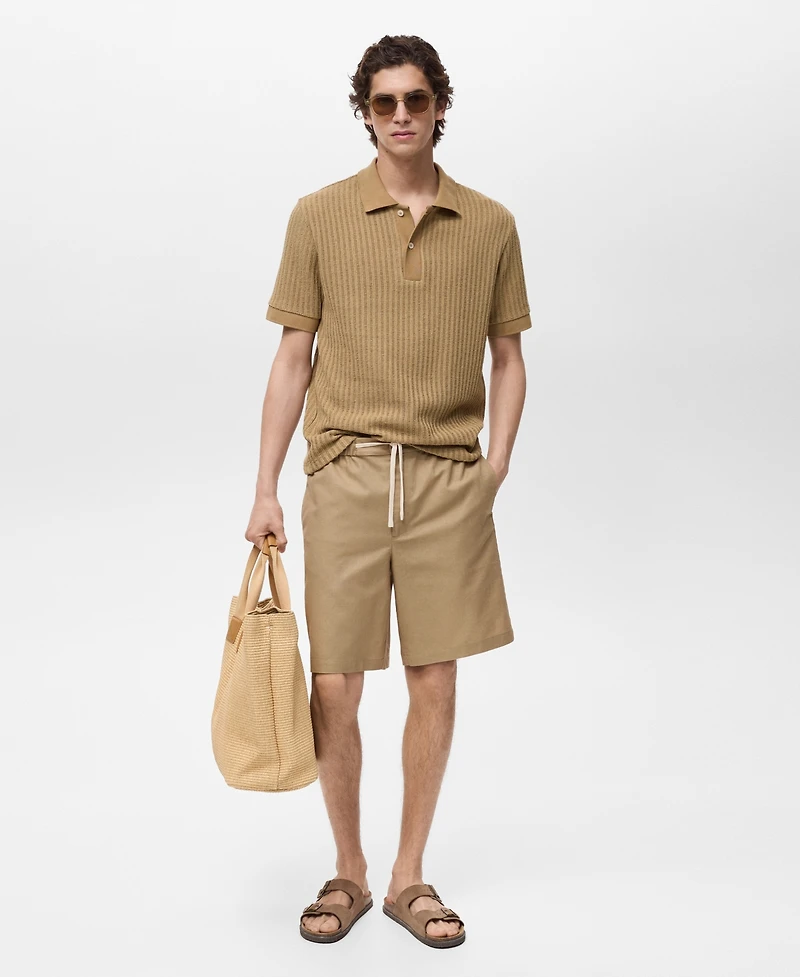 Mango Men's Drawstring Linen Bermuda Shorts