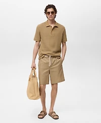 Mango Men's Drawstring Linen Bermuda Shorts