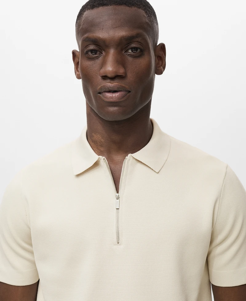 Mango Men's Coolmax Zipper Fine-Knit Polo Shirt