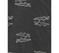 Carter's Baby Boys Alligator-Print Henley T-Shirt & Striped Pull-On Shorts, 2 Piece Set