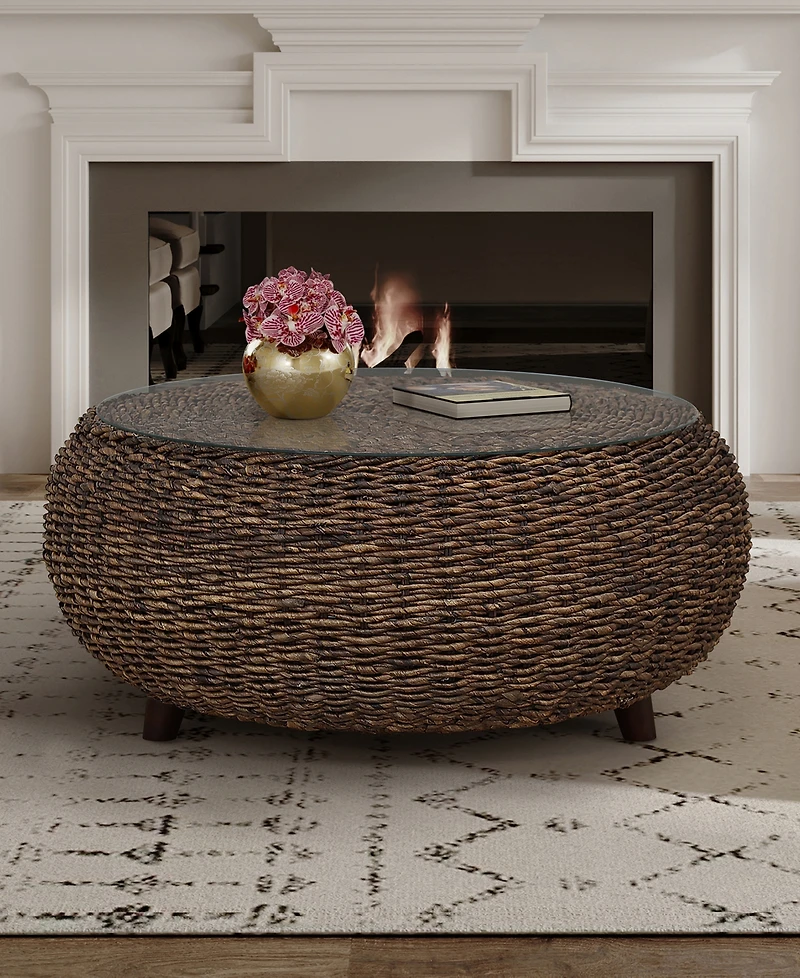 Gallerie Decor 31.5" Woven Rattan Stonebridge Coffee Table