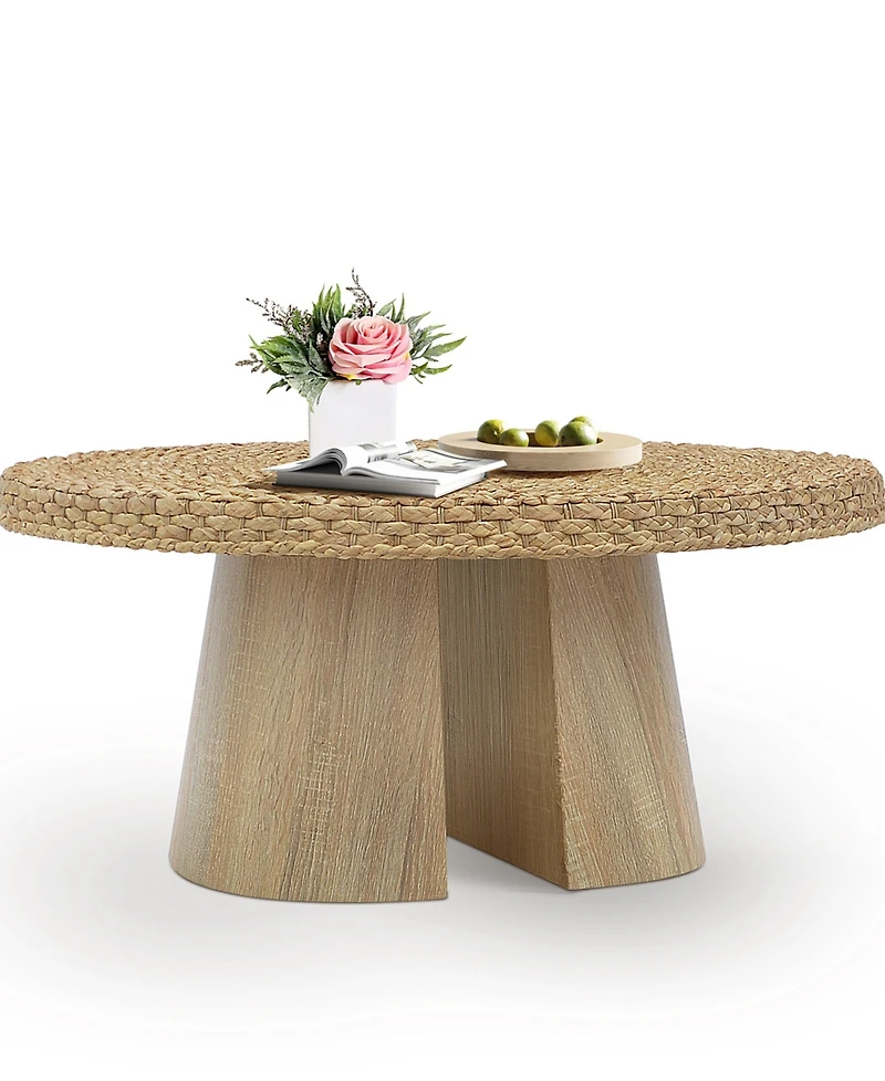Gallerie Decor 34" Water Hyacinth Woven Top Round Coffee Table