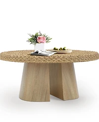 Gallerie Decor 34" Water Hyacinth Woven Top Round Coffee Table