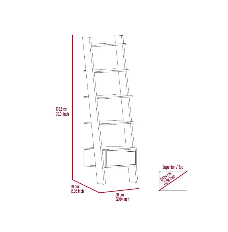 Depot E-shop Kobe Ladder Bookcase, One Drawer, Five Open Shelves, Dark Walnut
