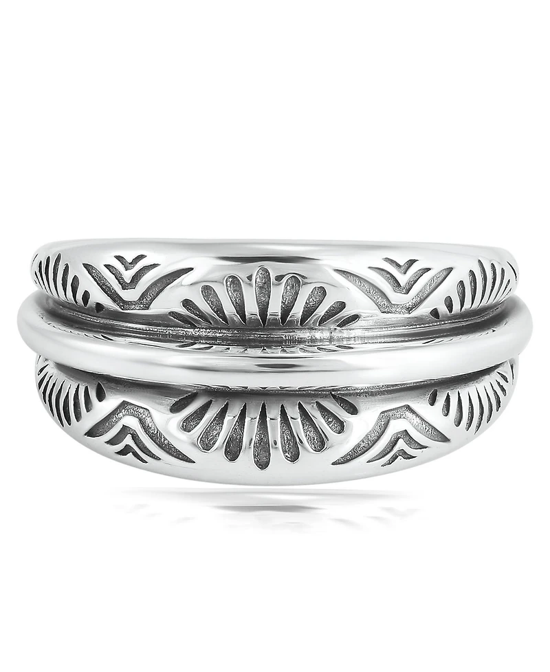 American West Jewelry Sterling Silver Etched Fan Tapered Ring