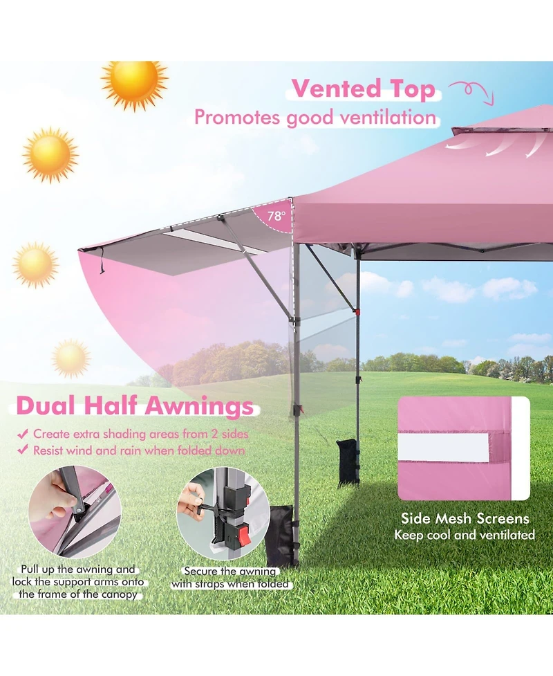 10 x 17.6 Feet Outdoor Instant Pop-up Canopy Tent with Dual Half Awnings