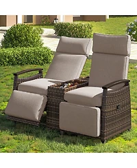 Mondawe Outdoor Patio Rattan Round Daybed with Retractable Canopy and Removable Cushions