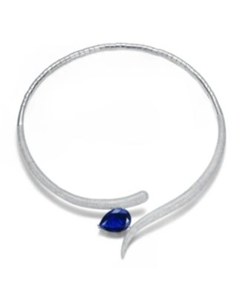 Rachel Glauber White Gold Plated With Blue Teardrop Cubic Zirconia Clear Cz Accents Collar Necklace
