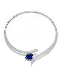 Rachel Glauber White Gold Plated With Blue Teardrop Cubic Zirconia Clear Cz Accents Collar Necklace