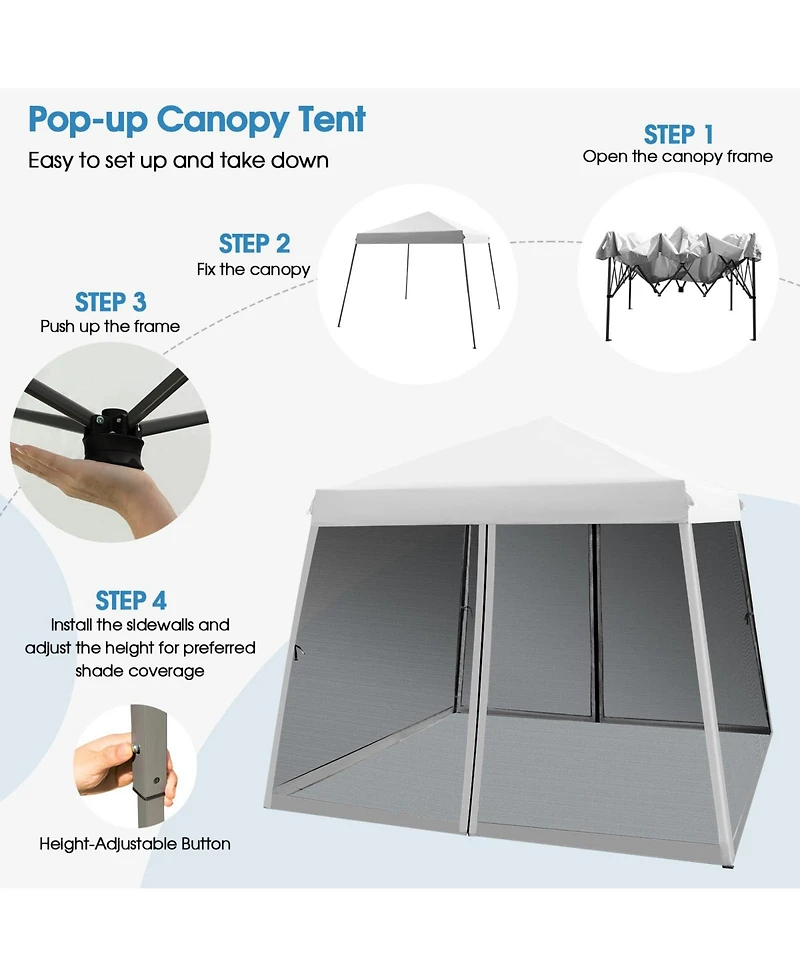 10 x 10 Feet Pop Up Canopy with Mesh Sidewalls and Roller Bag