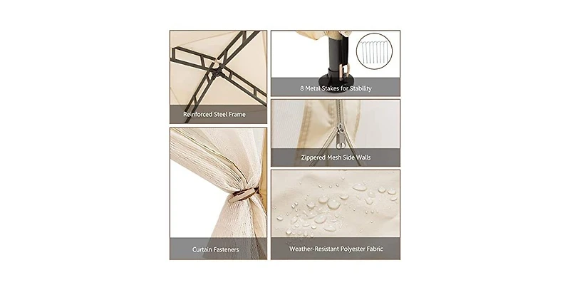 10 x 10 Feet Patio Canopy Gazebo with Neting and Double Tiered Roof