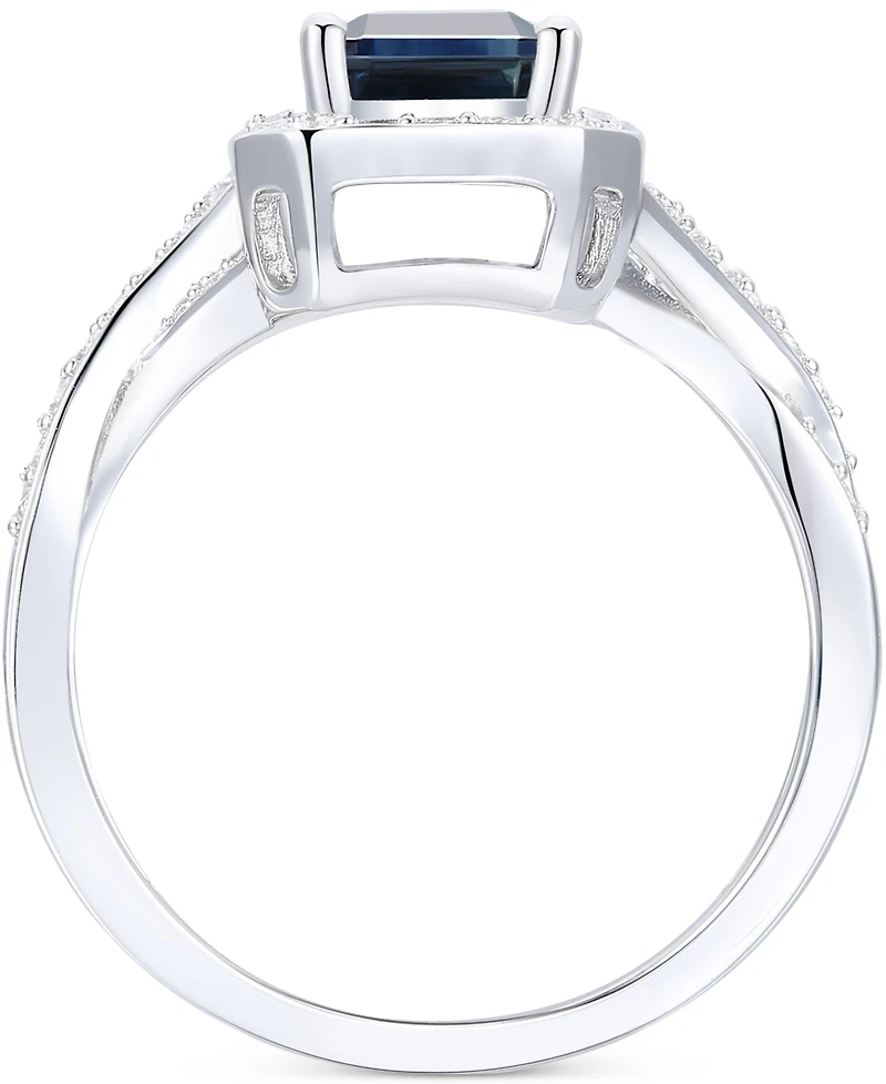 Sapphire (1-3/4 ct. t.w.) & Diamond (3/8 ct. t.w.) Halo Twist Ring in 14k White Gold