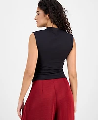 Bar Iii Women's Ruched Mock-Neck Sleeveless Top, Exclusively at Macy's