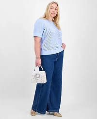 On 34th Trendy Plus Diagonal-Knit Puff-Sleeve Sweater, Exclusively at Macy's