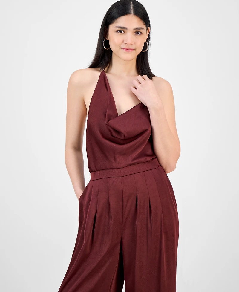 Bar Iii Women's Satin Cowl-Neck Wide-Leg Jumpsuit, Macy's Exclusive