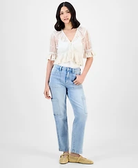 And Now This Women's V-Neck Ruffle-Trim Mesh Top, Exclusively at Macy's