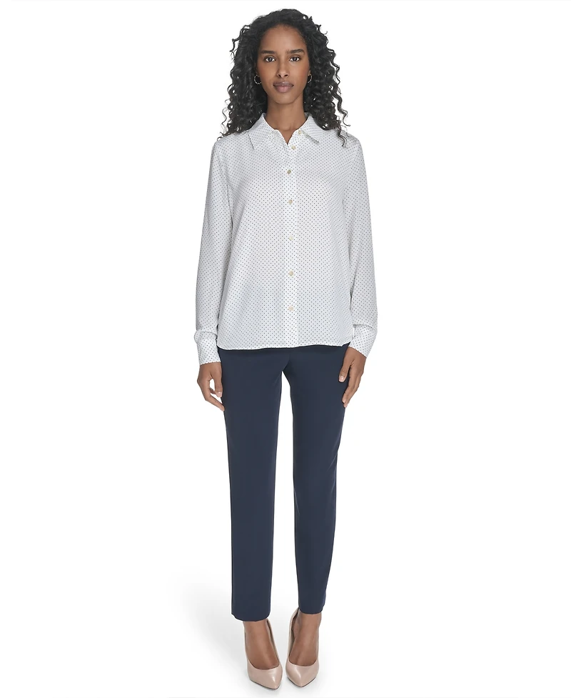 Tommy Hilfiger Women's Slim-Fit Pin-Dot Roll-Tab-Sleeve Shirt