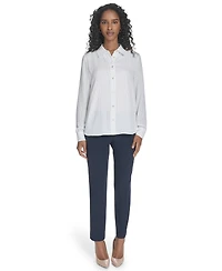 Tommy Hilfiger Women's Slim-Fit Pin-Dot Roll-Tab-Sleeve Shirt