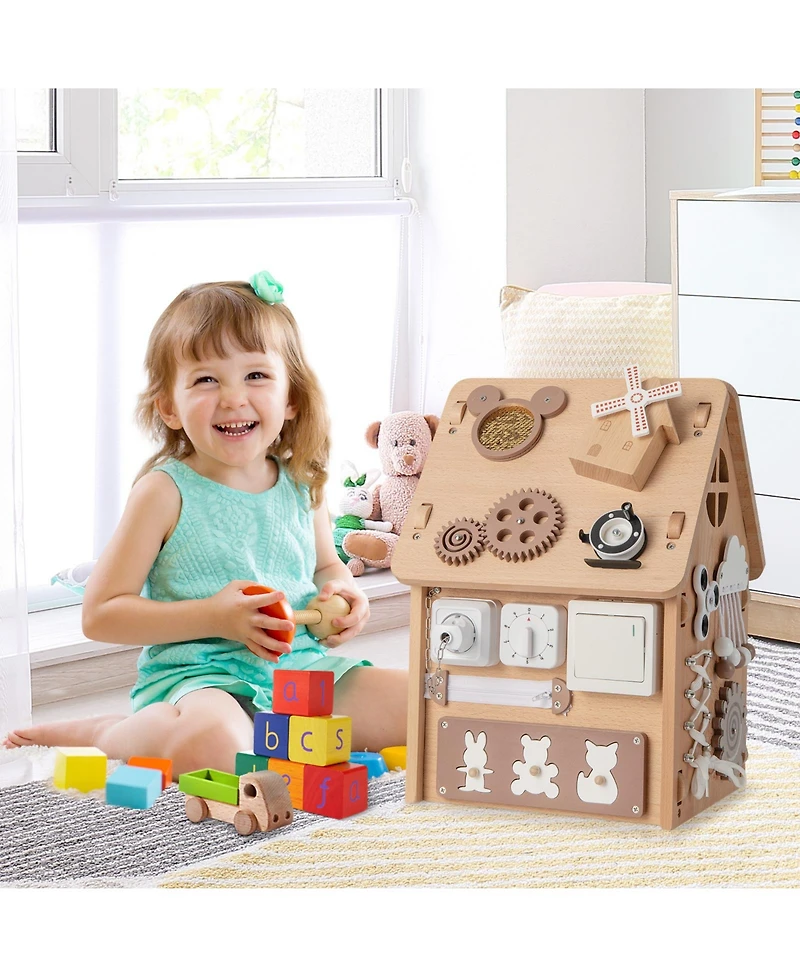 Multi-purpose Busy House with Sensory Games and Interior Storage Space