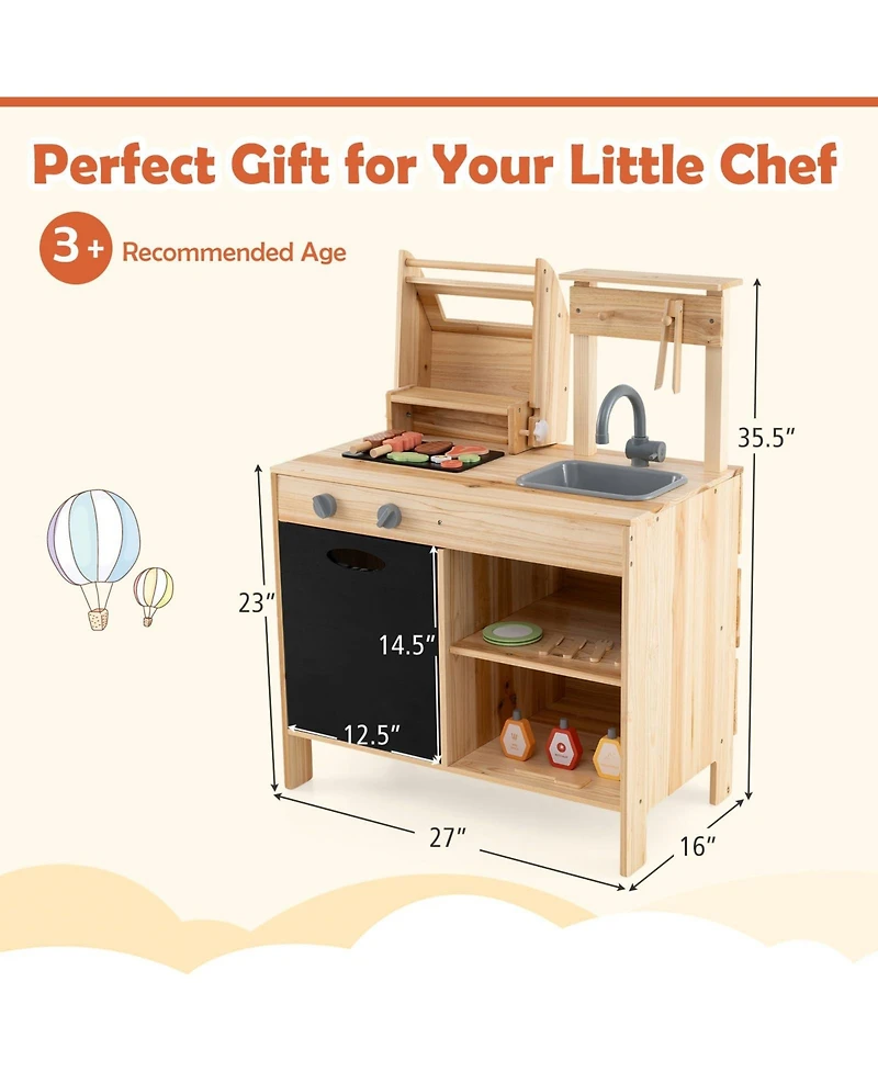Wooden Barbecue Grill Playset with Chalkboard and Sink and Cabinet