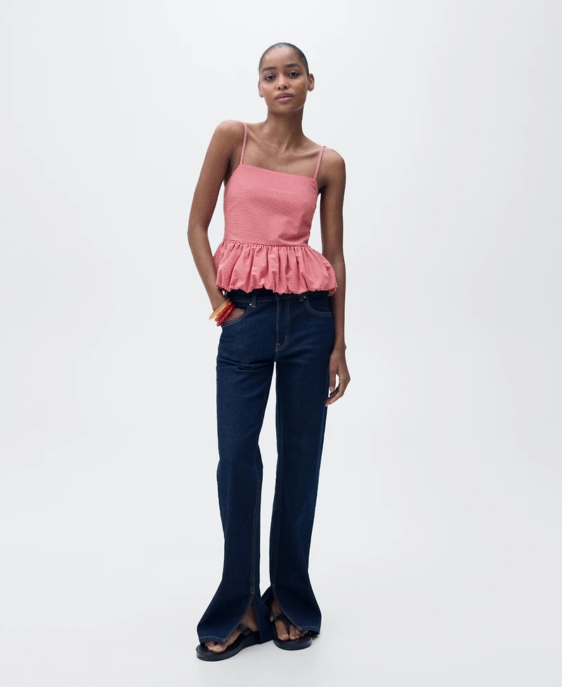 Mango Women's Ruffled Gingham-Check Top