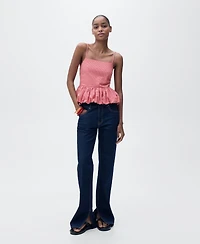 Mango Women's Ruffled Gingham-Check Top