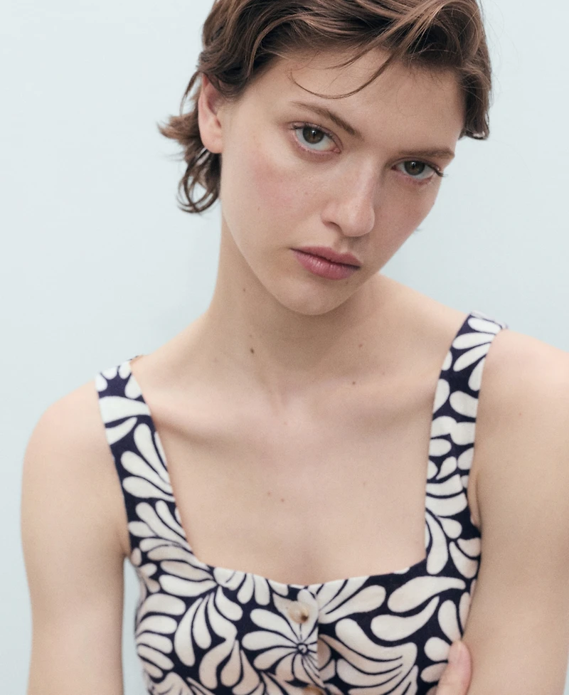 Mango Women's Floral Fitted Linen Top