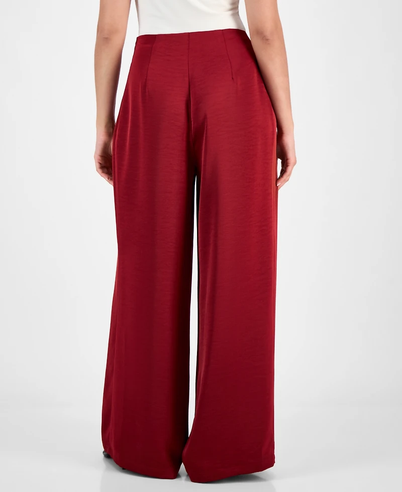 Bar Iii Women's High-Rise Pleated Wide-Leg Satin Pants, Exclusively at Macy's