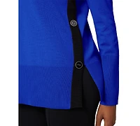 Melissa Paige Women's Contrast-Trim Side-Button Tunic Sweater