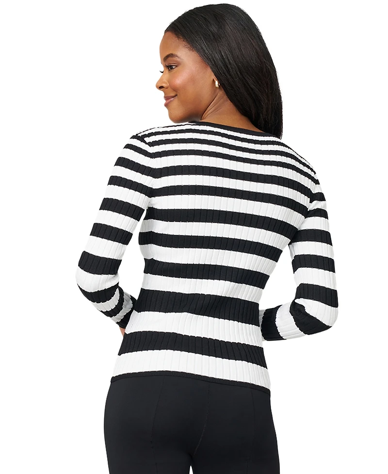 Melissa Paige Women's Striped Ribbed Crewneck Sweater