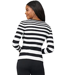 Melissa Paige Women's Striped Ribbed Crewneck Sweater