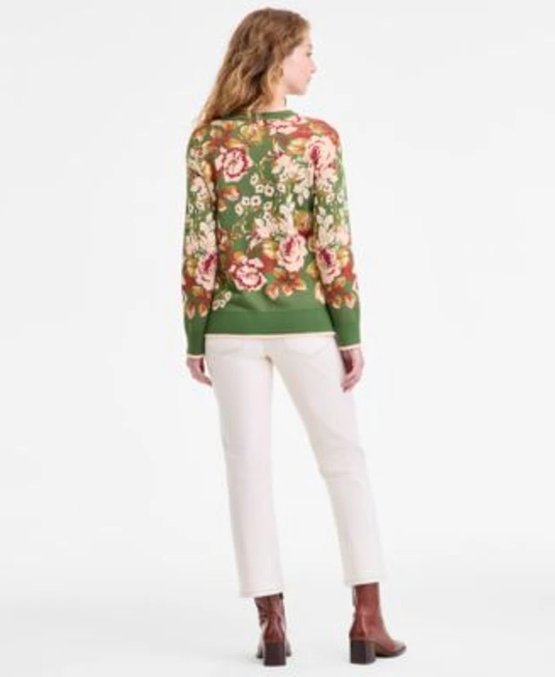 Liverpool Los Angeles Womens Printed Crewneck Long Sleeve Sweater Kennedy Mid Rise Crop Straight Jeans