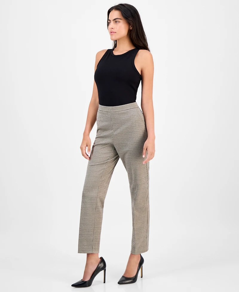 Ak Anne Klein Petite Printed Mid-Rise Straight-Leg Pants