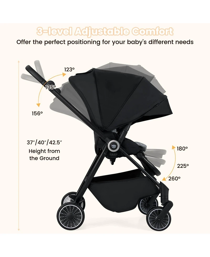 Costway Baby Stroller Foldable Infant Pram with Reclining Backrest Handle