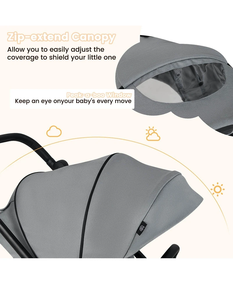Costway Baby Stroller Foldable Infant Pram Stroller with Reclining Backrest Handle