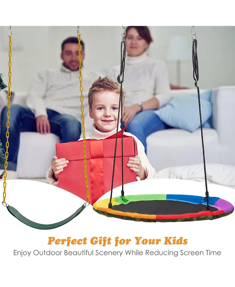 Gymax Boys Swing Frame Stand with 2 Swing Set Swing Sets for Backyard w/ Ground Stakes