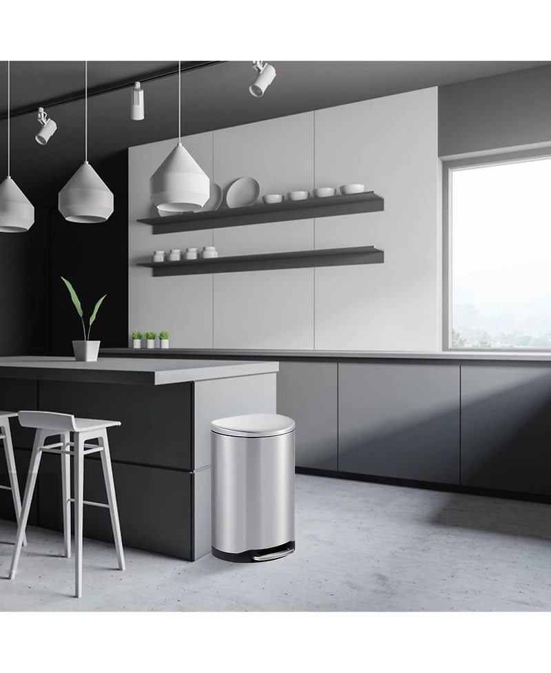 10.6 Gal./40 Liter Stainless Steel Semi-round Step-on Trash Can for Kitchen